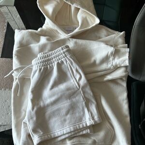 Aritzia Cream Cozy Hoodie and Shorts Set